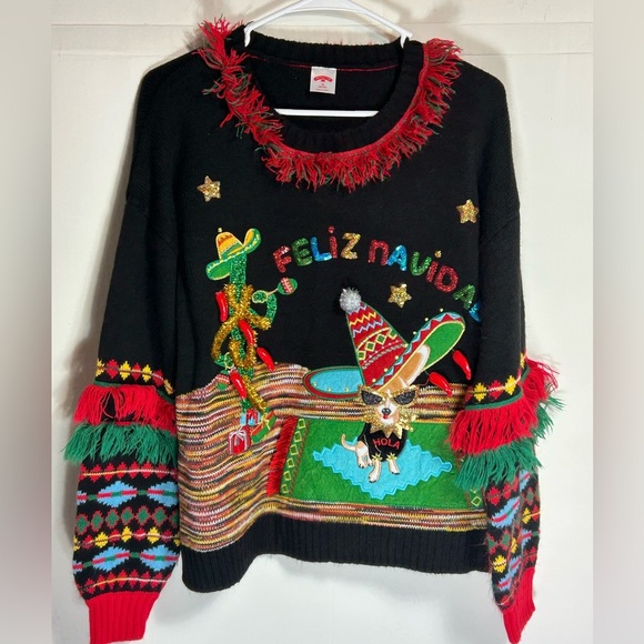 Holiday Time Black Festive Sweater with Red and Green Accents Size M (8-10) - Picture 1 of 8